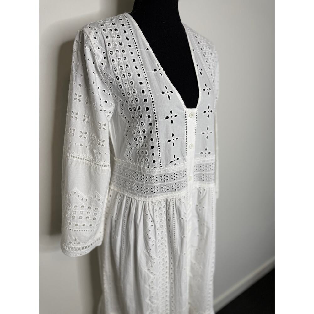 Zara White 100% Cotton Eyelet Dress Ruffle Embroidery Cottagecore Boho XS - Picture 2 of 10